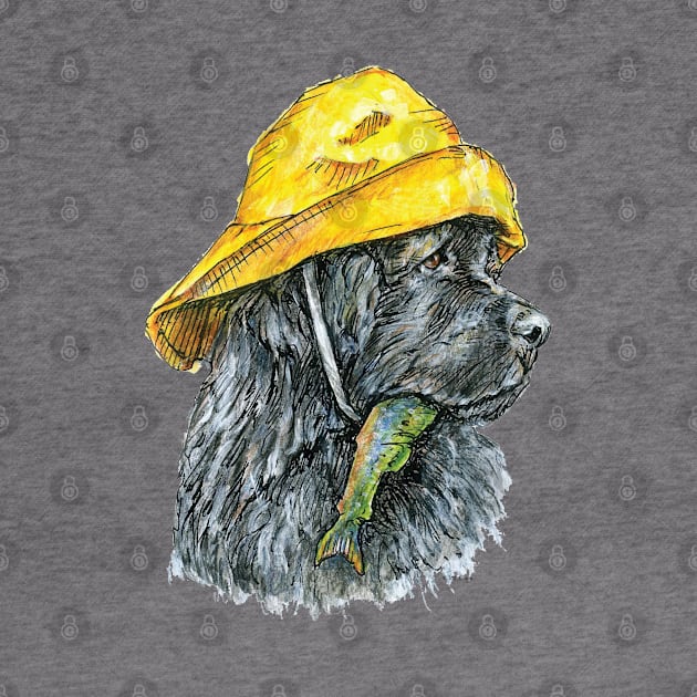 Newfoundland Dog in Sou'wester Hat with Fish by Prairie Dog Print